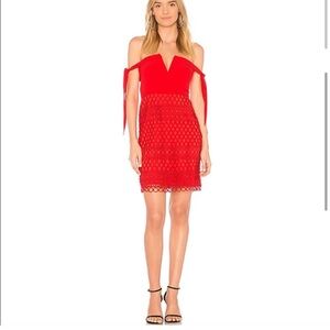 Stylestalker Jackson Off-The-Shoulder Mini Dress in fire red.